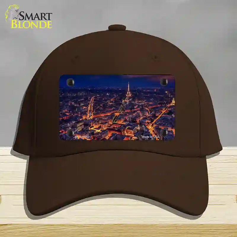 HAT24-MLP-11252 Paris At Night Eiffel Tower in Center Novelty License Plate Hat, Cotton - Dark Brown