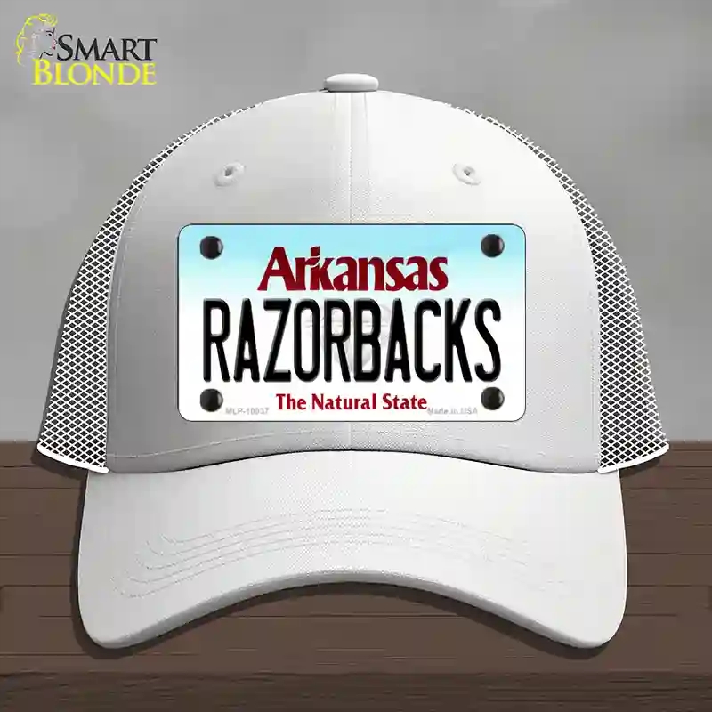HAT19-MLP-10037 Razorbacks Arkansas Novelty License Plate Hat, Mesh - White