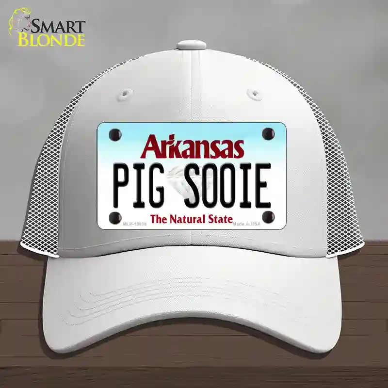 HAT19-MLP-10038 Pig Sooie Arkansas Novelty License Plate Hat, Mesh - White