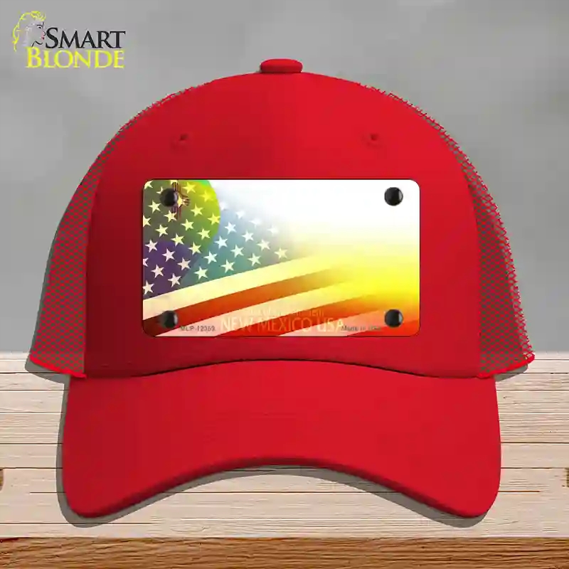 HAT17-MLP-12359   Mexico with American Flag Novelty License Plate Hat, Mesh - Red