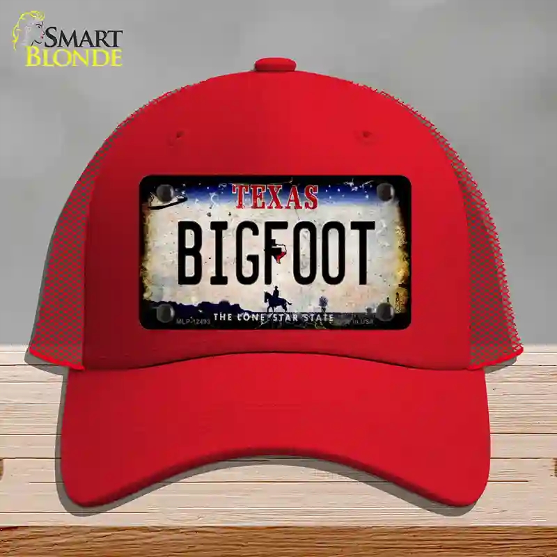 HAT17-MLP-12493 Bigfoot Texas Novelty License Plate Hat, Mesh - Red