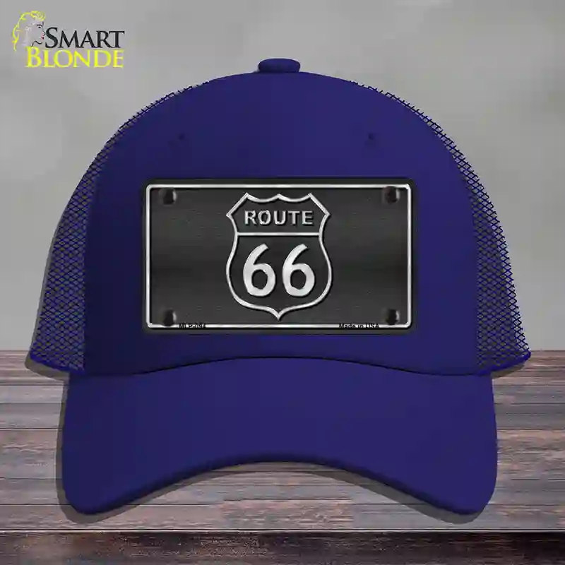 HAT18-MLP-094 Route 66 Shield Black Novelty License Plate Hat, Mesh - Royal Blue