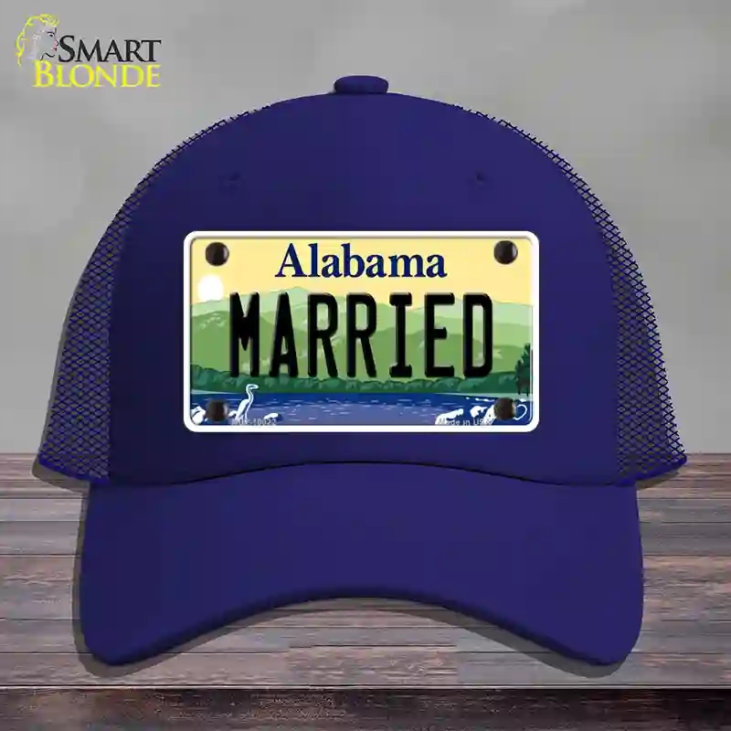 HAT18-MLP-10022 Married Alabama Novelty License Plate Hat, Mesh - Royal Blue