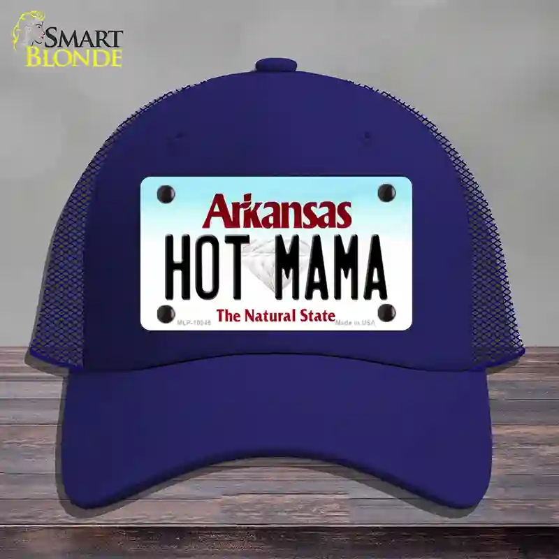 HAT18-MLP-10045 Hot Mama Arkansas Novelty License Plate Hat, Mesh - Royal Blue