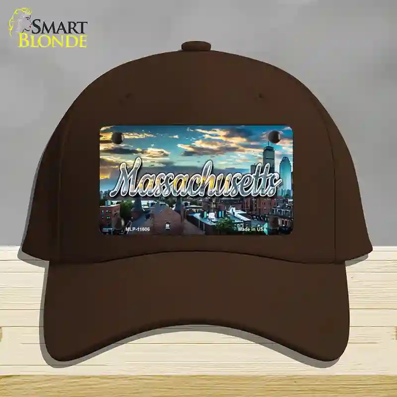 HAT24-MLP-11606 Massachusetts Sunset Skyline State Novelty License Plate Hat, Cotton - Dark Brown