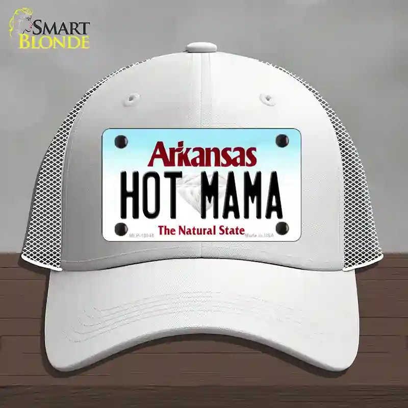 HAT19-MLP-10045 Hot Mama Arkansas Novelty License Plate Hat, Mesh - White