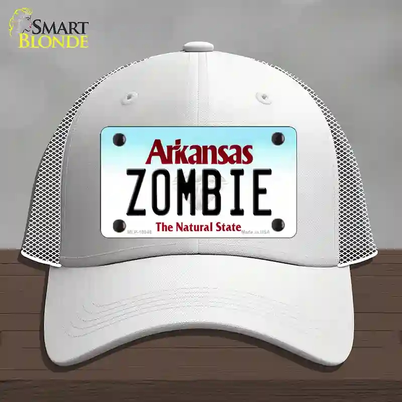 HAT19-MLP-10046 Zombie Arkansas Novelty License Plate Hat, Mesh - White