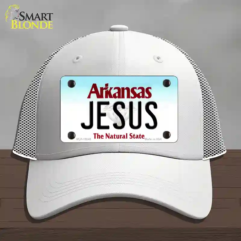 HAT19-MLP-10048 Jesus Arkansas Novelty License Plate Hat, Mesh - White