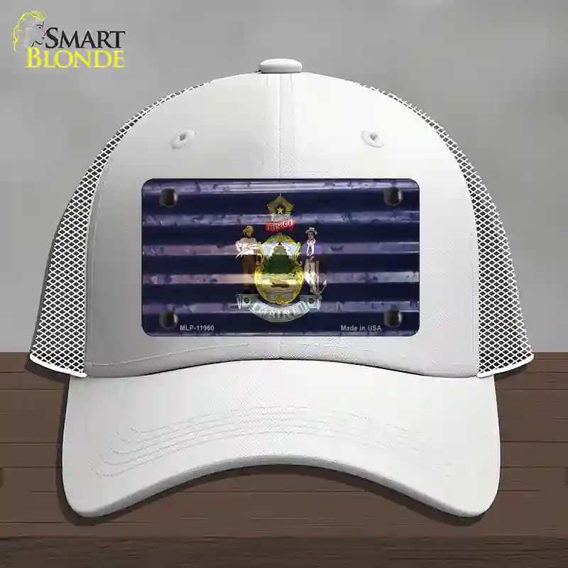 HAT19-MLP-11960 Maine Corrugated Flag Novelty License Plate Hat, Mesh - White