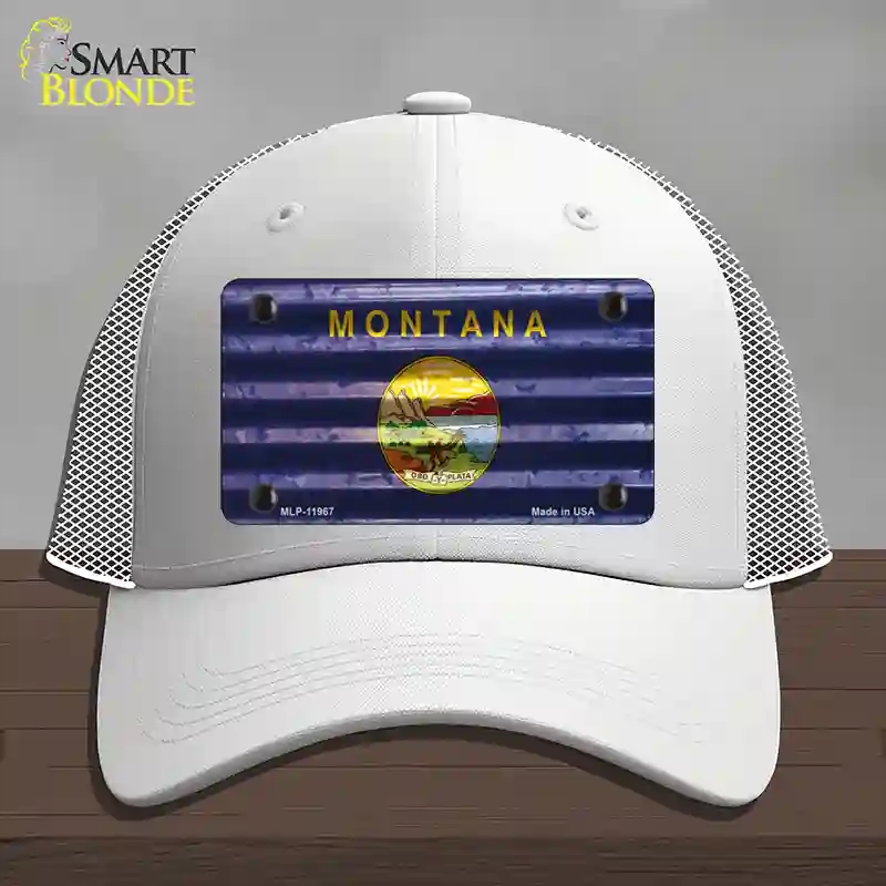 HAT19-MLP-11967 Montana Corrugated Flag Novelty License Plate Hat, Mesh - White