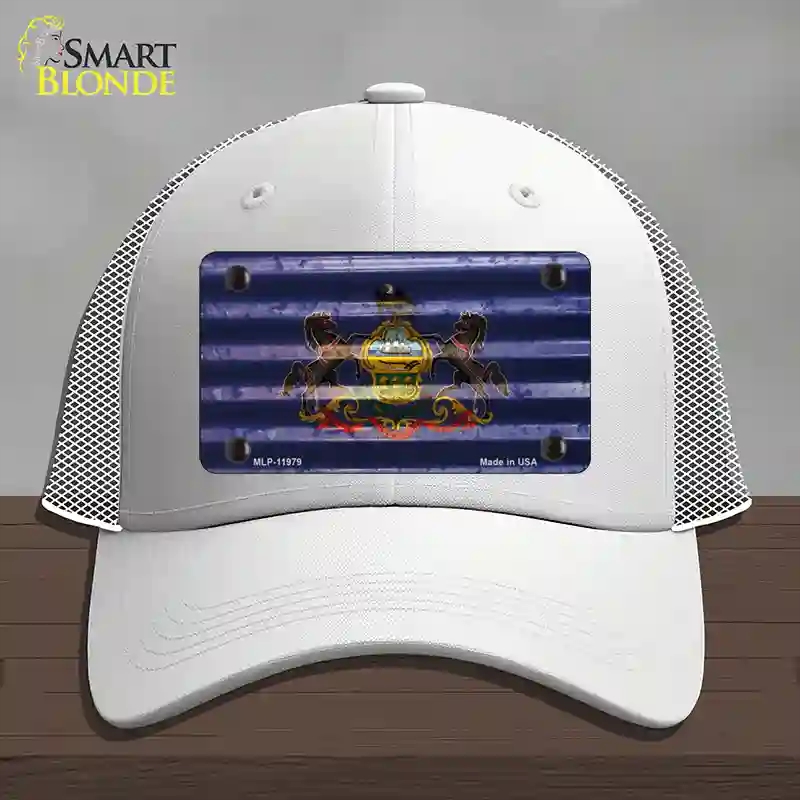 HAT19-MLP-11979 Pennsylvania Corrugated Flag Novelty License Plate Hat, Mesh - White