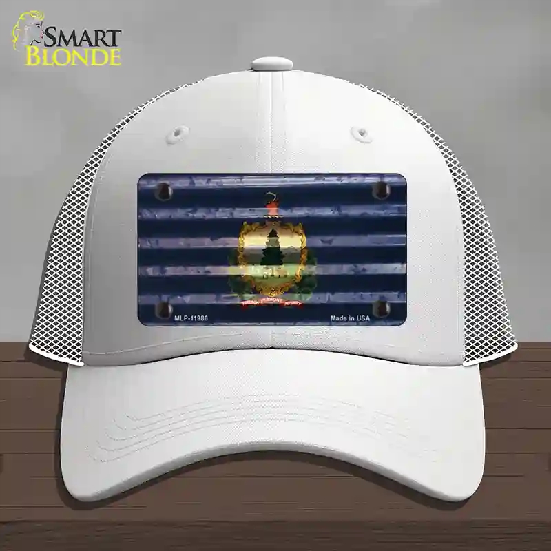HAT19-MLP-11986 Vermont Corrugated Flag Novelty License Plate Hat, Mesh - White