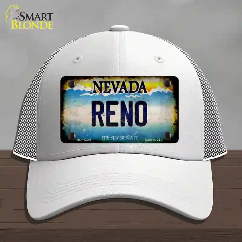 HAT19-MLP-12068 Nevada Reno Novelty License Plate Hat, Mesh - White