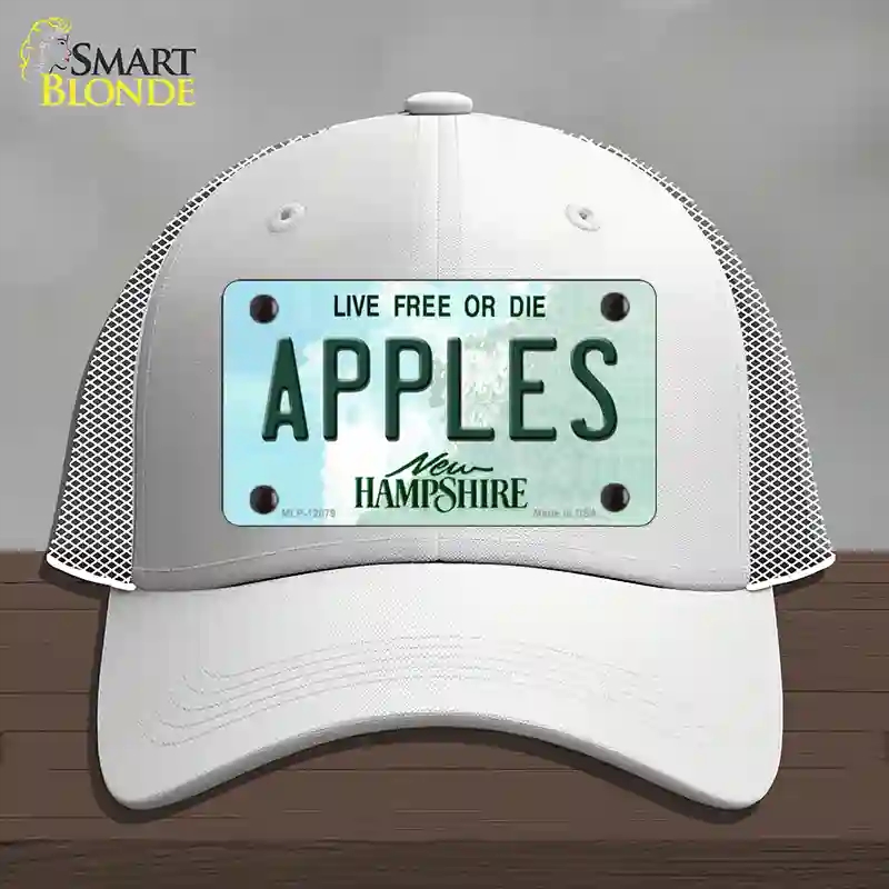HAT19-MLP-12079 Apples   Hampshire State Novelty License Plate Hat, Mesh - White