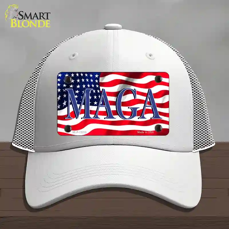HAT19-MLP-12212 MAGA Flag Novelty License Plate Hat, Mesh - White