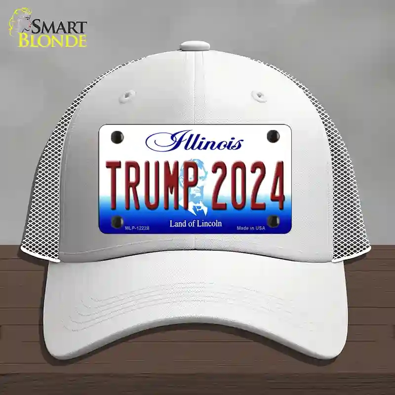 HAT19-MLP-12228 Trump 2024 Illinois Novelty License Plate Hat, Mesh - White