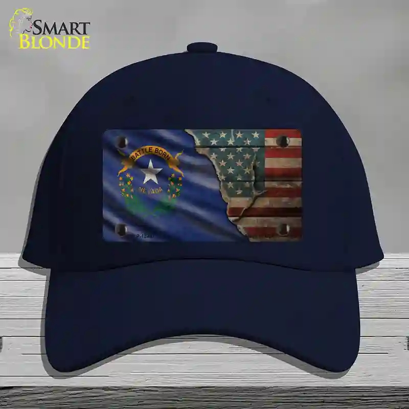 HAT20-MLP-12407 Nevada & American Flag Novelty License Plate Hat, Cotton - Navy