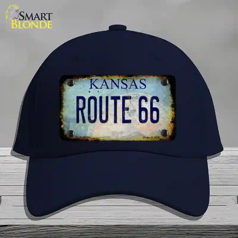 HAT20-MLP-12506 Route 66 Kansas Rusty Novelty License Plate Hat, Cotton - Navy