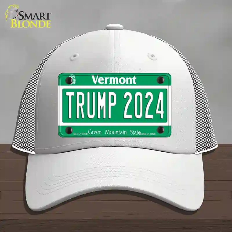 HAT19-MLP-12258 Trump 2024 Vermont Novelty License Plate Hat, Mesh - White