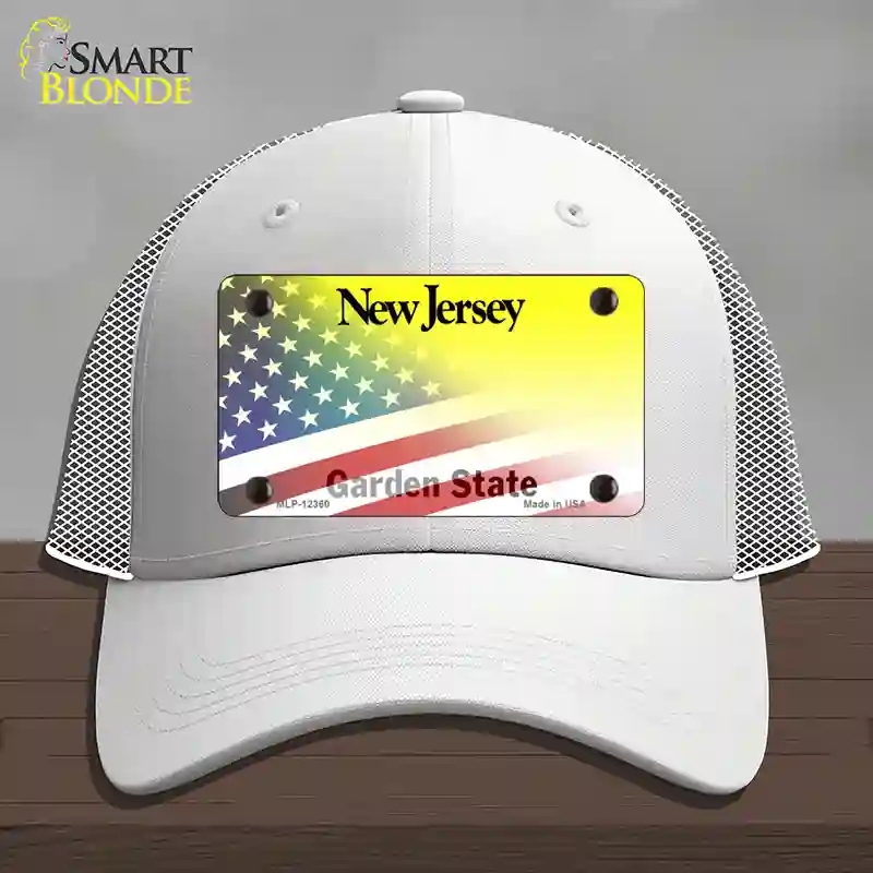 HAT19-MLP-12360   Jersey with American Flag Novelty License Plate Hat, Mesh - White