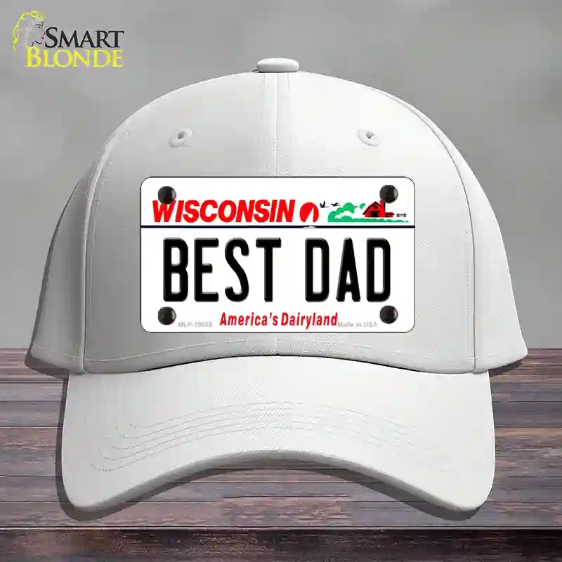 HAT21-MLP-10655 Best Dad Wisconsin Novelty License Plate Hat, Cotton - White