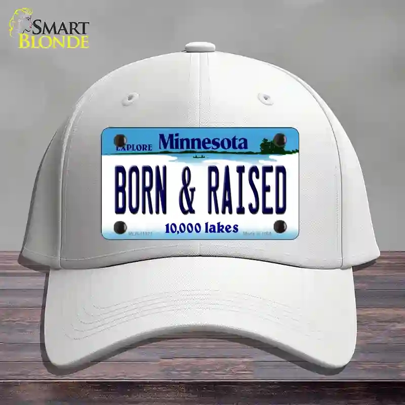 HAT21-MLP-11071 Born & Raised Minnesota State Novelty License Plate Hat, Cotton - White