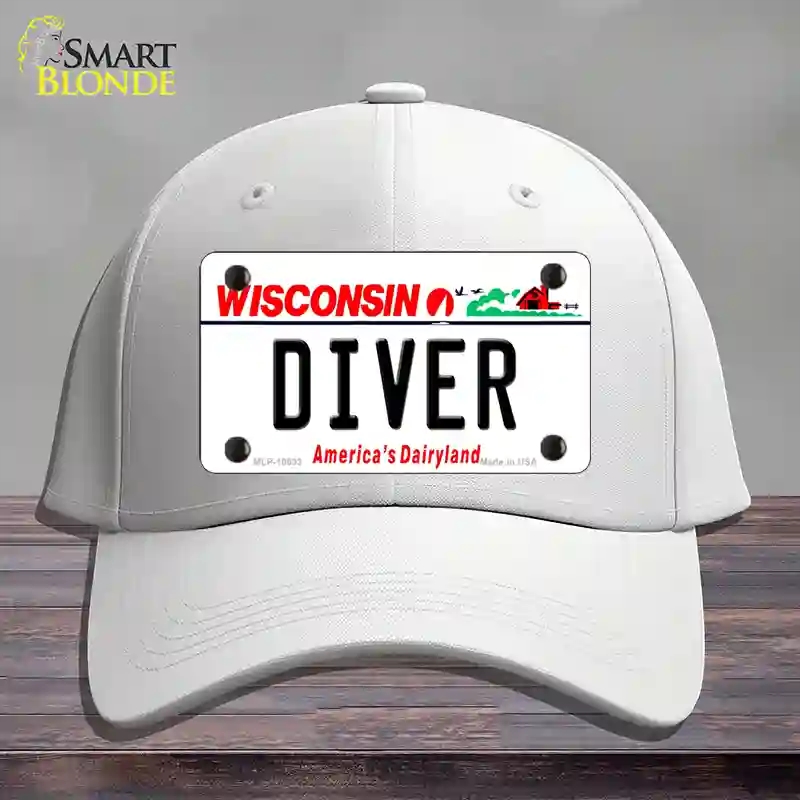 HAT21-MLP-10633 Diver Wisconsin Novelty License Plate Hat, Cotton - White