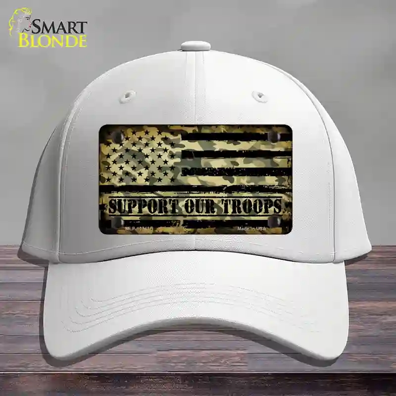 HAT21-MLP-10743 Camo American Flag Support Troops Novelty License Plate Hat, Cotton - White