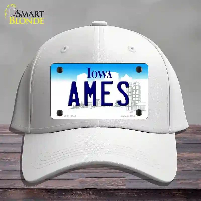 HAT21-MLP-10942 Ames Iowa Novelty License Plate Hat, Cotton - White