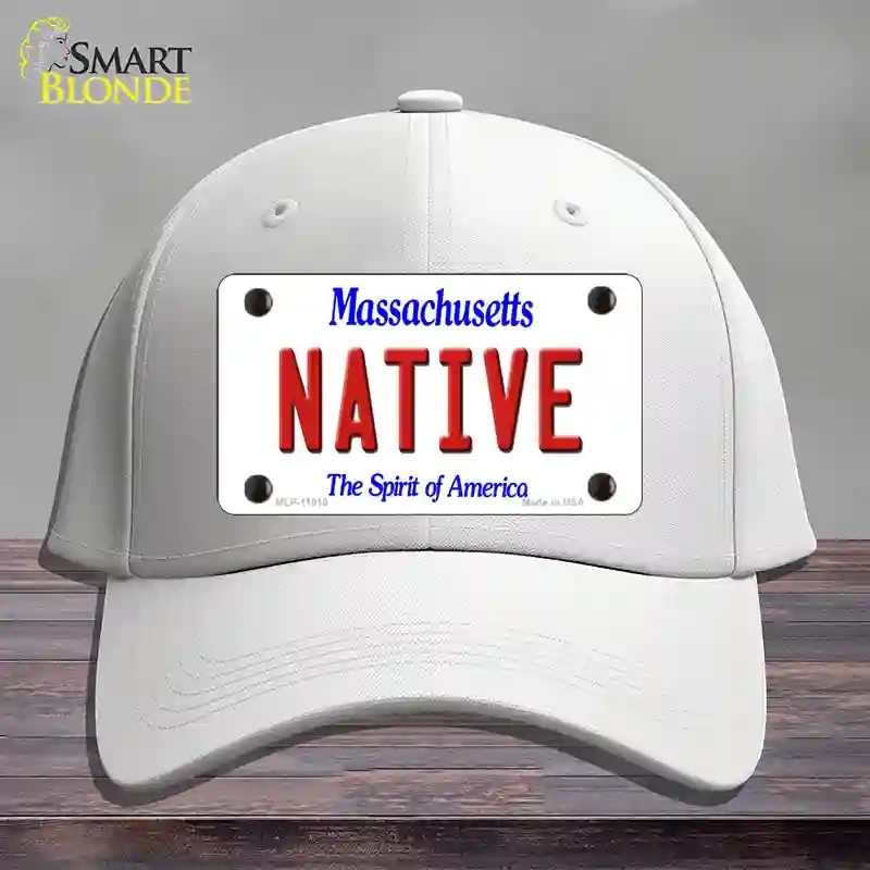 HAT21-MLP-11010 Native Massachusetts Novelty License Plate Hat, Cotton - White