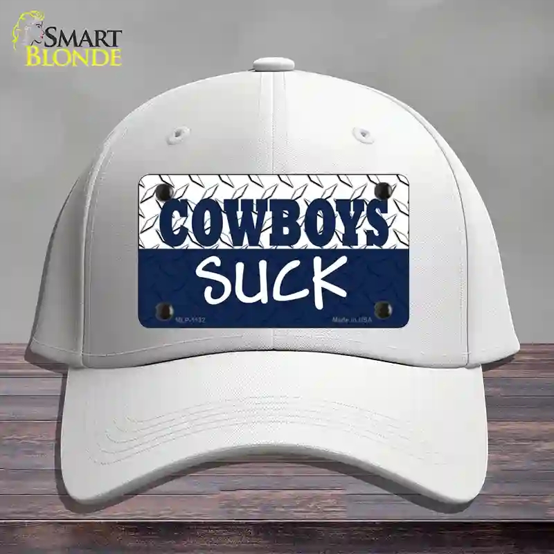 HAT21-MLP-1132 Cowboys Suck Novelty License Plate Hat, Cotton - White