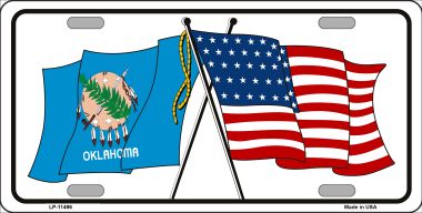 LP-11496 6 x 12 in. Oklahoma Crossed US Flag License Plate