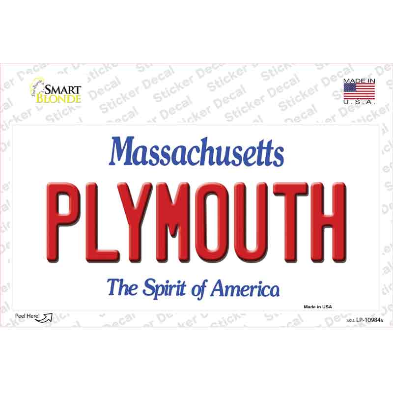 LP-10984s-M Plymouth Massachusetts Novelty Sticker Decal, Medium