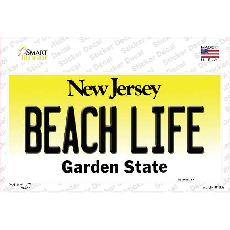 LP-10183s-M Beach Life   Jersey Novelty Sticker Decal, Medium