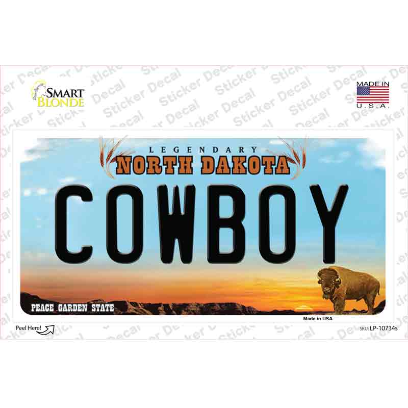 LP-10734s-M Cowboy North Dakota Novelty Sticker Decal, Medium