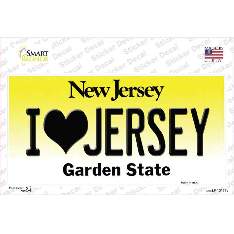 LP-10155s-M I Love Jersey   Jersey Novelty Sticker Decal, Medium