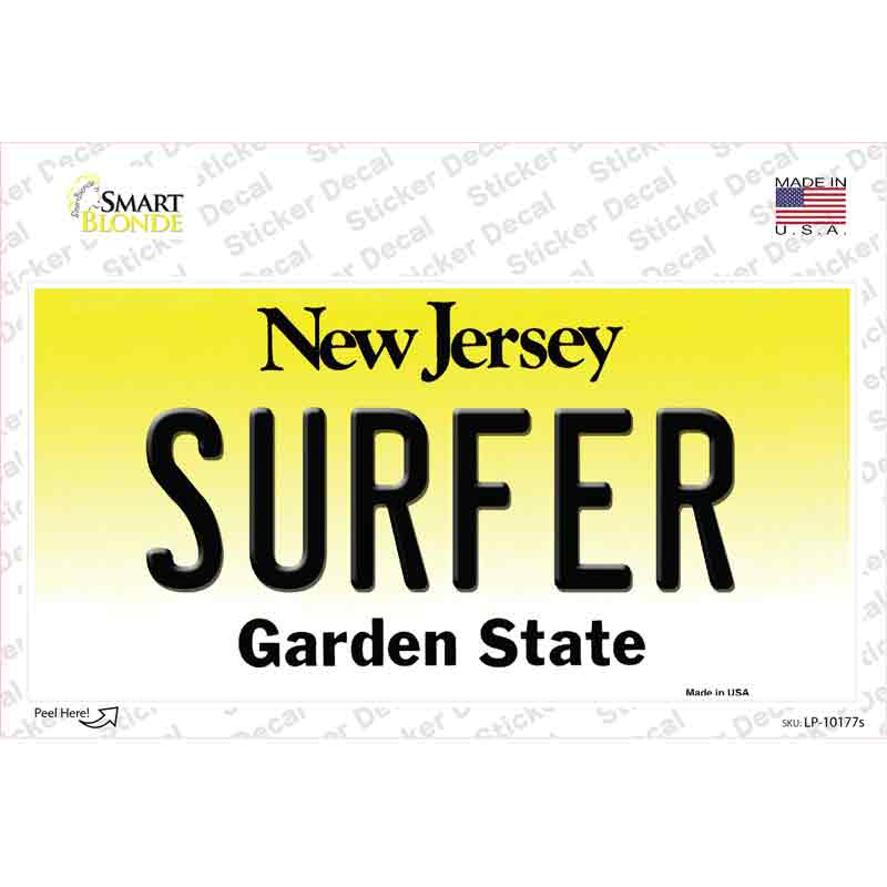 LP-10177s-M Surfer   Jersey Novelty Sticker Decal, Medium