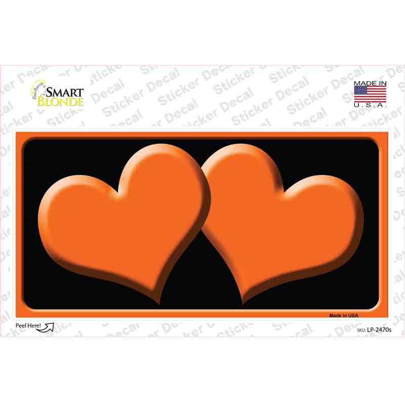 LP-2470s-M Solid Orange Centered Hearts Black Novelty Sticker Decal, Medium