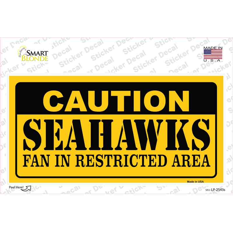 LP-2543s-M Caution Seahawks Novelty Sticker Decal, Medium