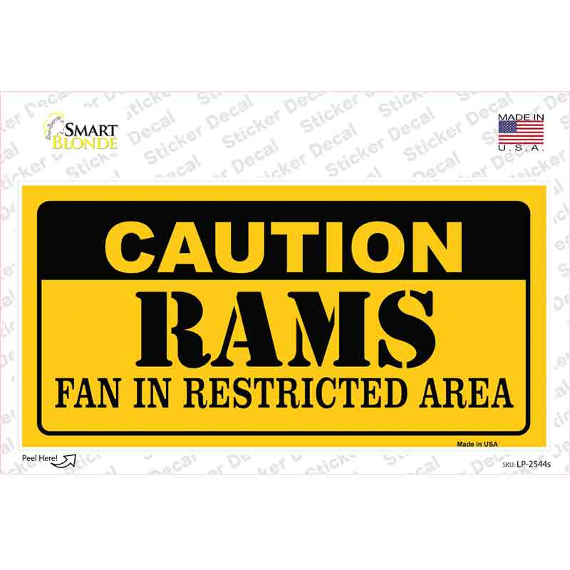 LP-2544s-M Caution Rams Novelty Sticker Decal, Medium