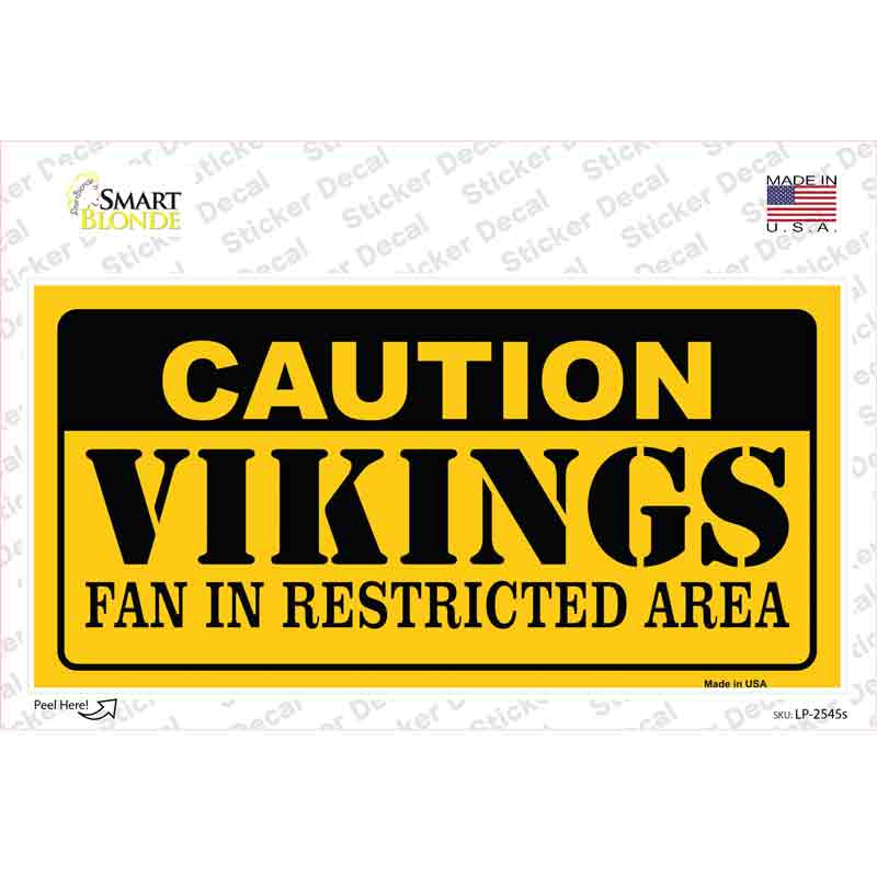 LP-2545s-M Caution Vikings Novelty Sticker Decal, Medium
