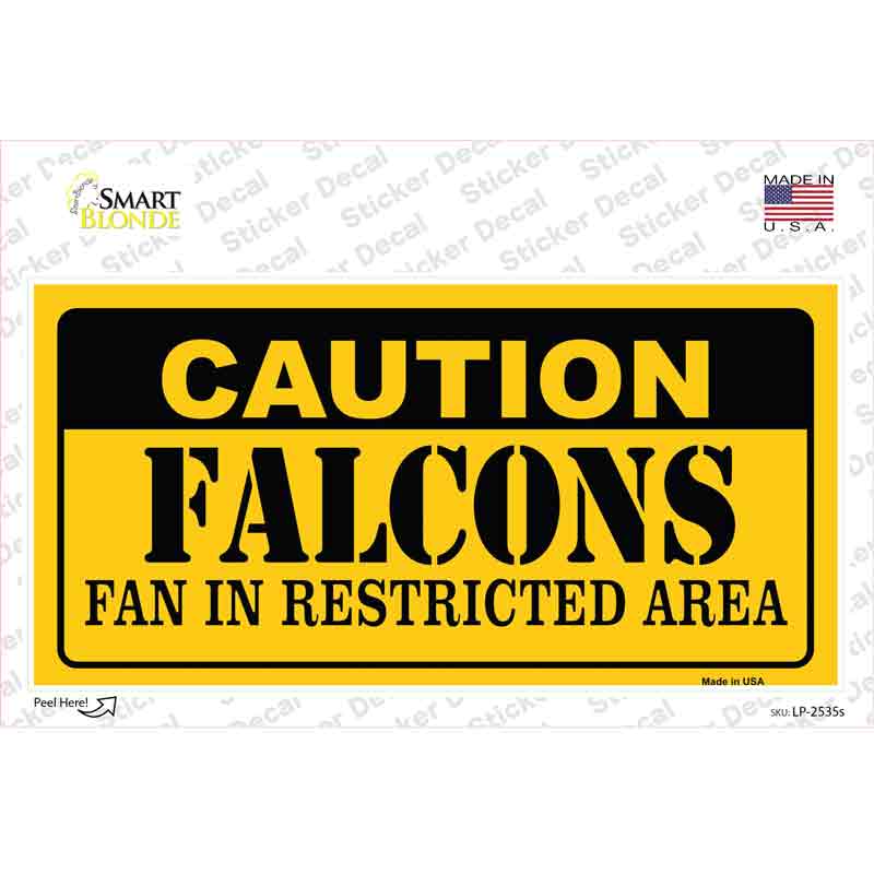 LP-2535s-M Caution Falcons Novelty Sticker Decal, Medium