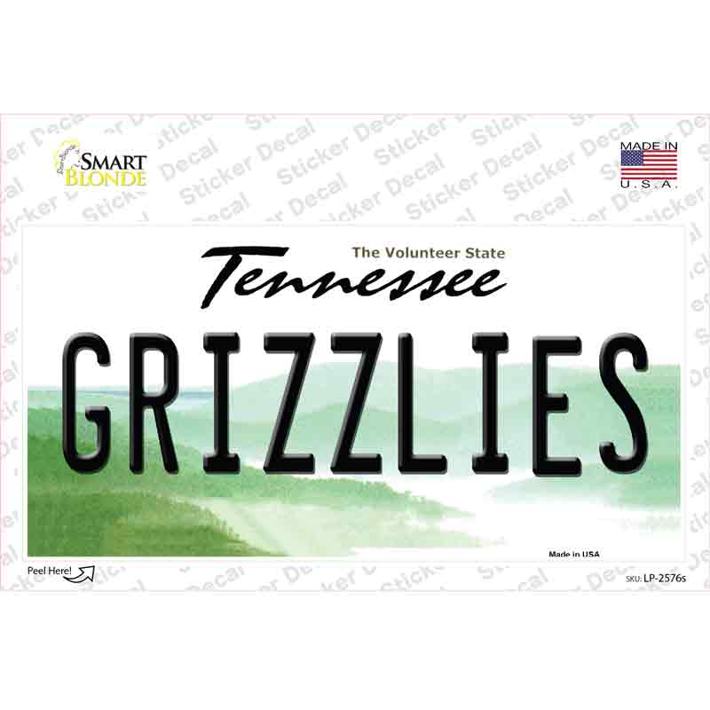 LP-2576s-M Grizzlies Tennessee State Novelty Sticker Decal, Medium