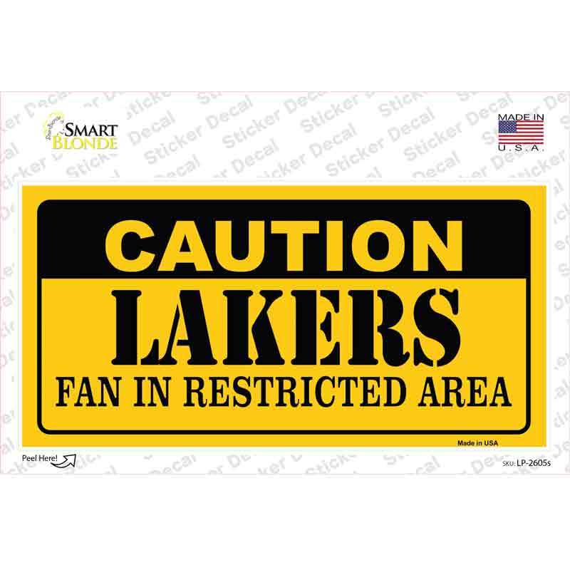 LP-2605s-M Caution Lakers Fan Novelty Sticker Decal, Medium