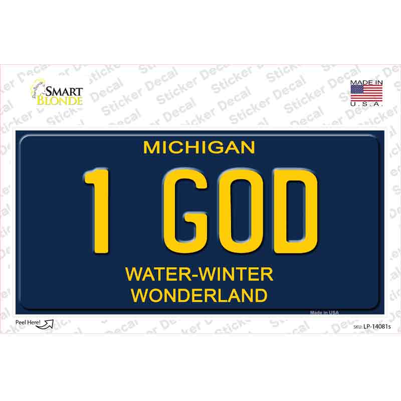 LP-14081s-M 1 God Michigan Blue Novelty Rectangular Sticker Decal, Medium