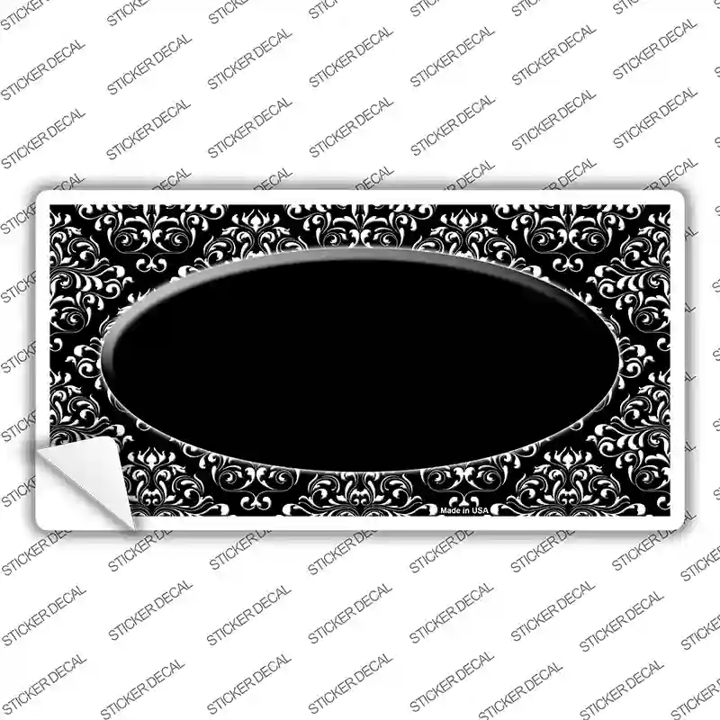 LP-1427s-S Black White Damask Center Oval Novelty Sticker Decal, Small