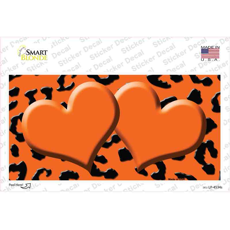 LP-4534s-M Orange Black Cheetah Center Hearts Novelty Sticker Decal, Medium