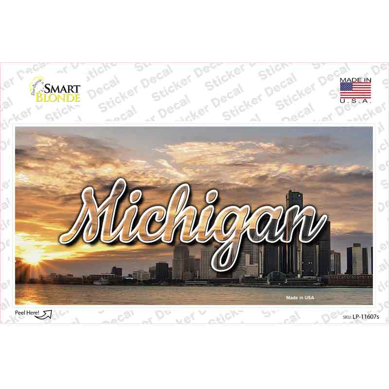 LP-11607s-M Michigan City Sunset State Novelty Sticker Decal, Medium