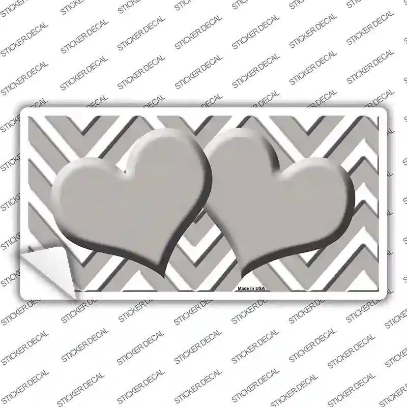 LP-4489s-L Gray White Chevron Center Hearts Novelty Sticker Decal, Large