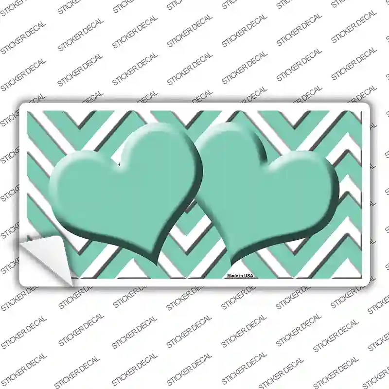 LP-4496s-S Mint Chevron Hearts Novelty Sticker Decal, Small